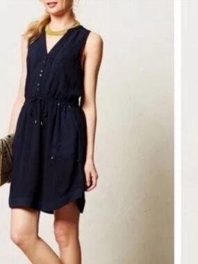 Anthropologie Maeve Navy Sleeveless Drawstring Dress